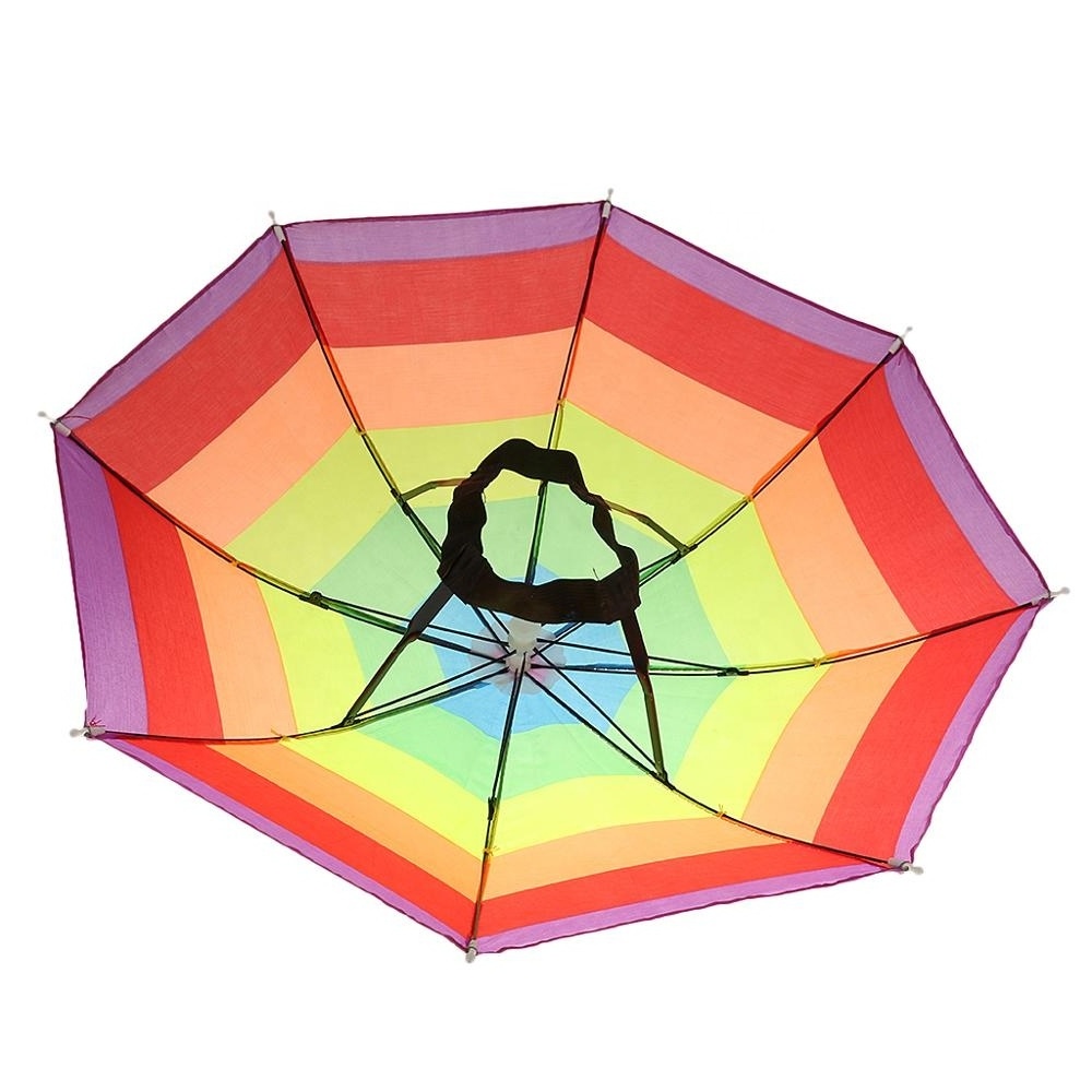 Logo Printing Advertising Cycling Fishing Rainbow Rainy Sun Protect Beach Outdoor Hand Free Small Hat Head Shape Umbrella cap