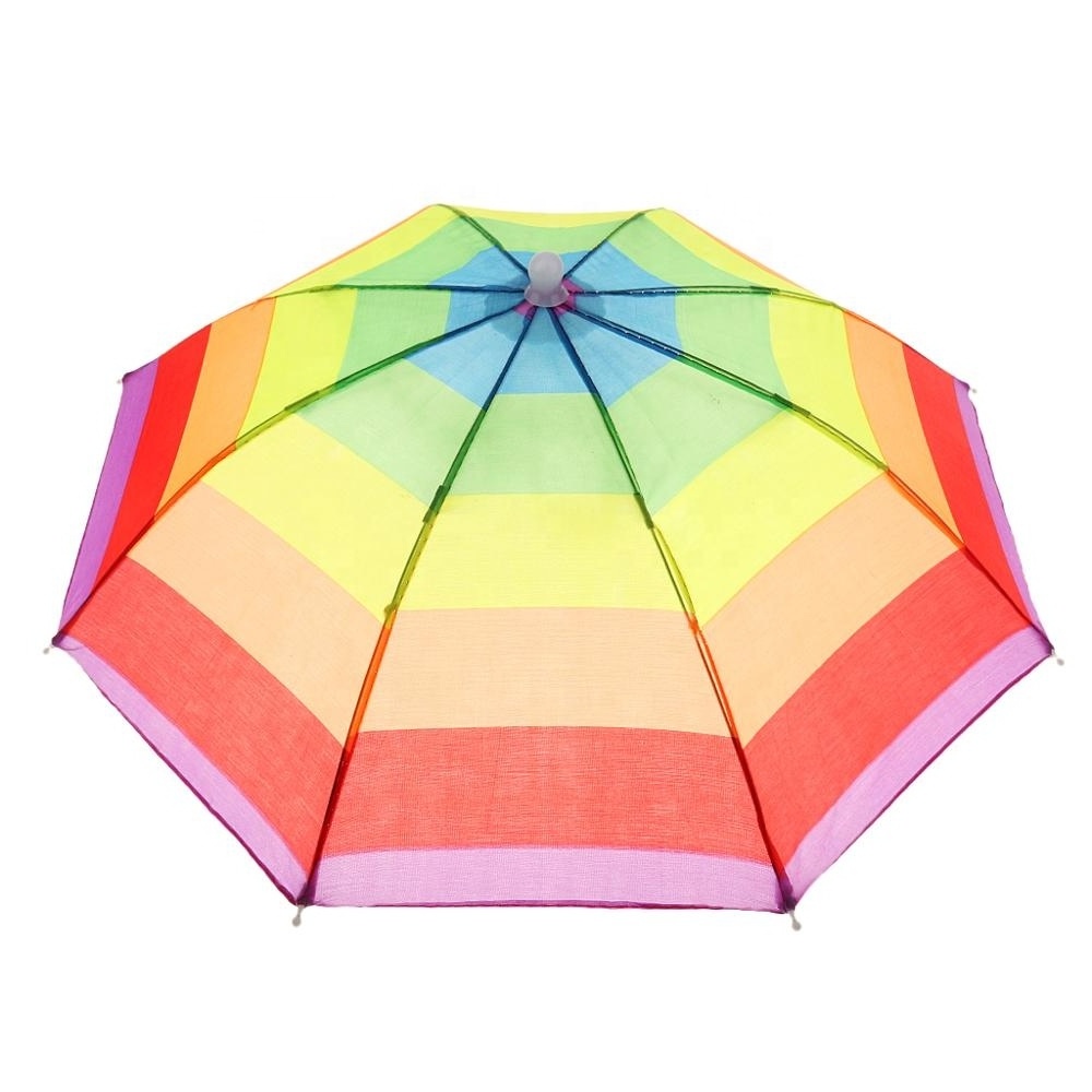 Logo Printing Advertising Cycling Fishing Rainbow Rainy Sun Protect Beach Outdoor Hand Free Small Hat Head Shape Umbrella cap