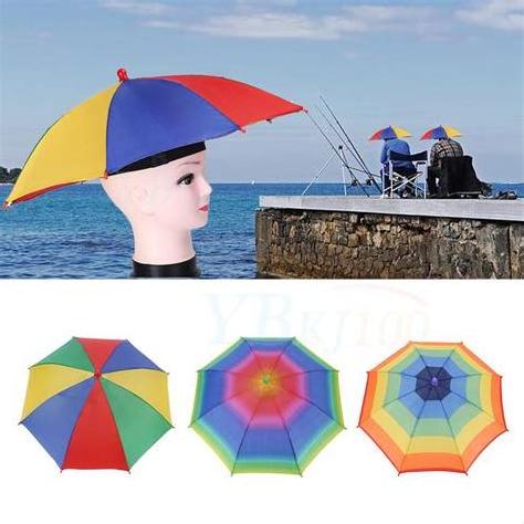 Logo Printing Advertising Cycling Fishing Rainbow Rainy Sun Protect Beach Outdoor Hand Free Small Hat Head Shape Umbrella cap