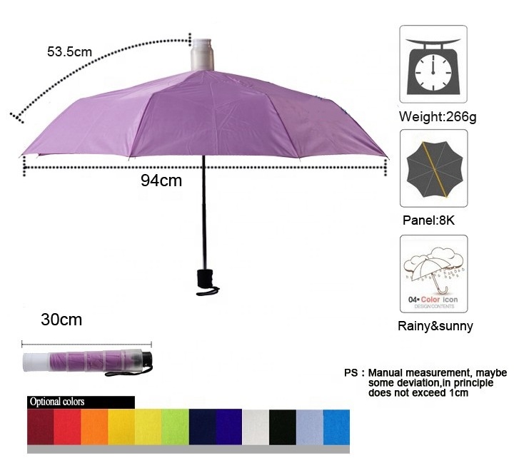 Dripping Telescopic Plastic Cover Fold Custom Promotion Logo Printing 3 Folding Paraguas Umbrella With Plastic Cup For Outdoor