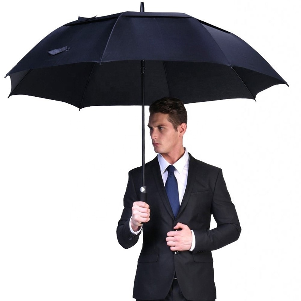 Black 62 Inch 68 Inch Extra Large Oversize Double Layer Vented Outdoor Stick Automatic Open Golf Umbrellas for Man