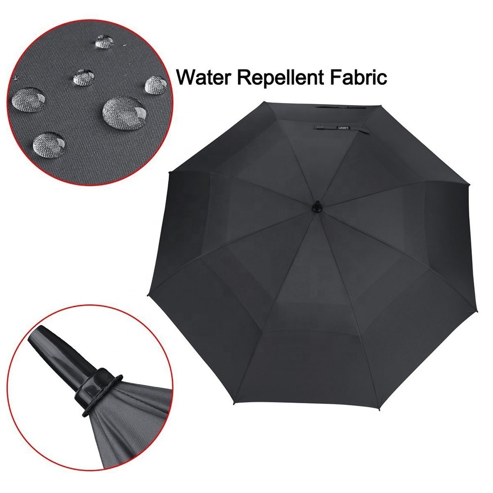 Black 62 Inch 68 Inch Extra Large Oversize Double Layer Vented Outdoor Stick Automatic Open Golf Umbrellas for Man