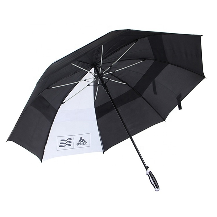 Famous Brand Anti UV Windproof Rain Sun Premium Customized Double Canopy Custom Print Auto Open Golf Umbrellas With reflective