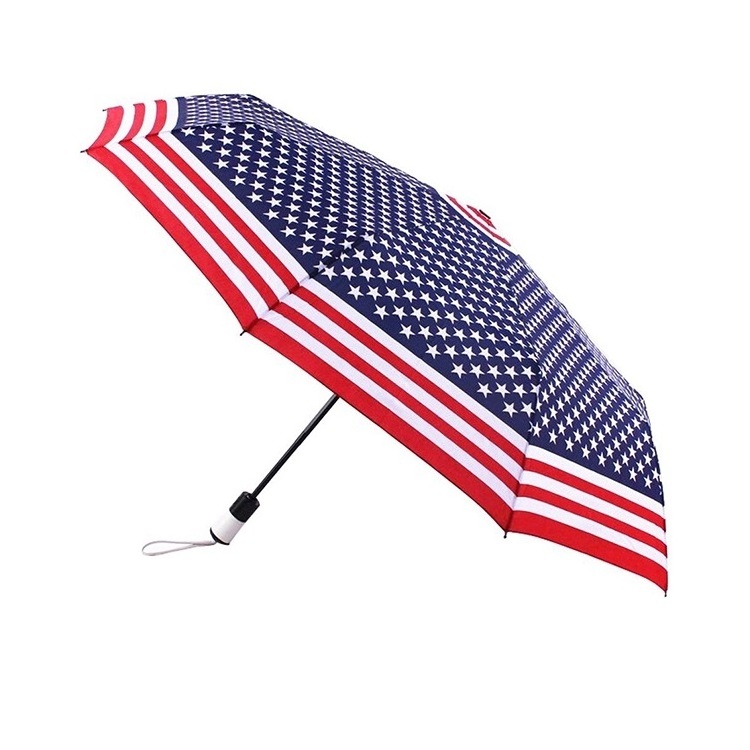 Custom Design Logo USA American Flag 3 Folding Automatic Umbrella for Gift