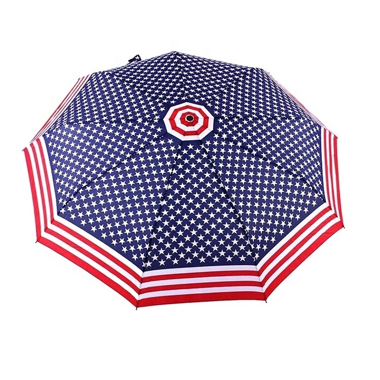 Custom Design Logo USA American Flag 3 Folding Automatic Umbrella for Gift