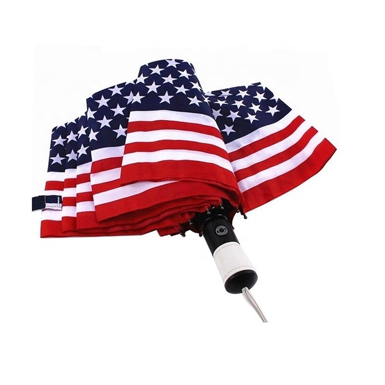 Custom Design Logo USA American Flag 3 Folding Automatic Umbrella for Gift