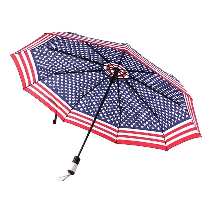 Custom Design Logo USA American Flag 3 Folding Automatic Umbrella for Gift