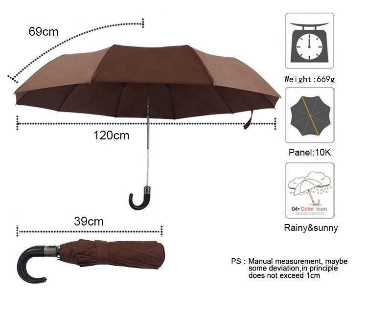 PU Leather Handle Customized Extra Big Size Auto Open and Close  Windproof Compact Folding Umbrella For Outdoor