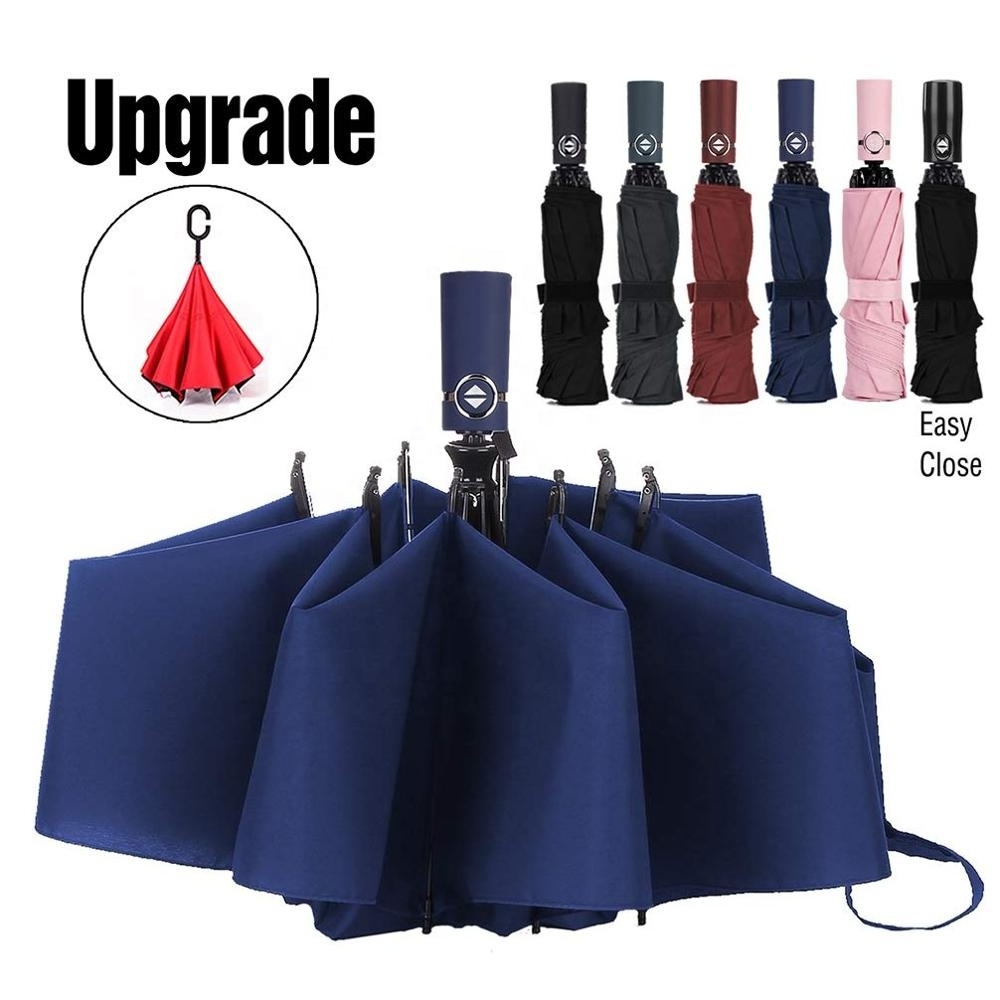 Customized Windproof Paraguas Fully Automatic Reverse Inverted 3 Fold Umbrella For Car