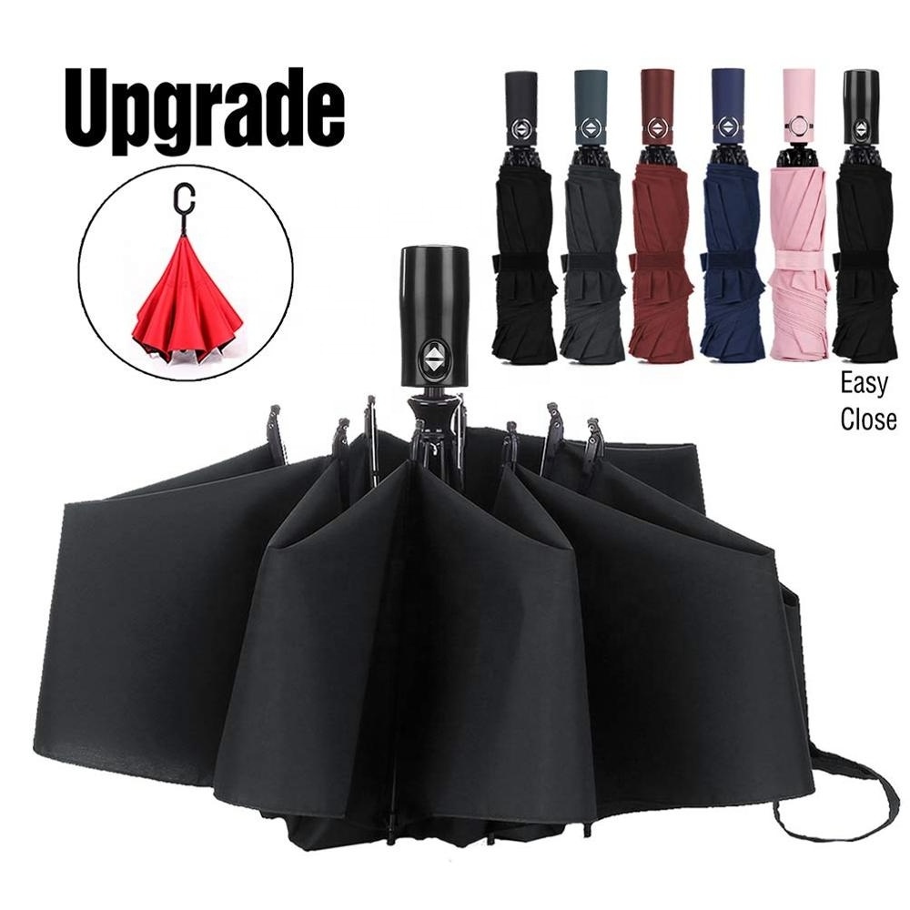 Customized Windproof Paraguas Fully Automatic Reverse Inverted 3 Fold Umbrella For Car