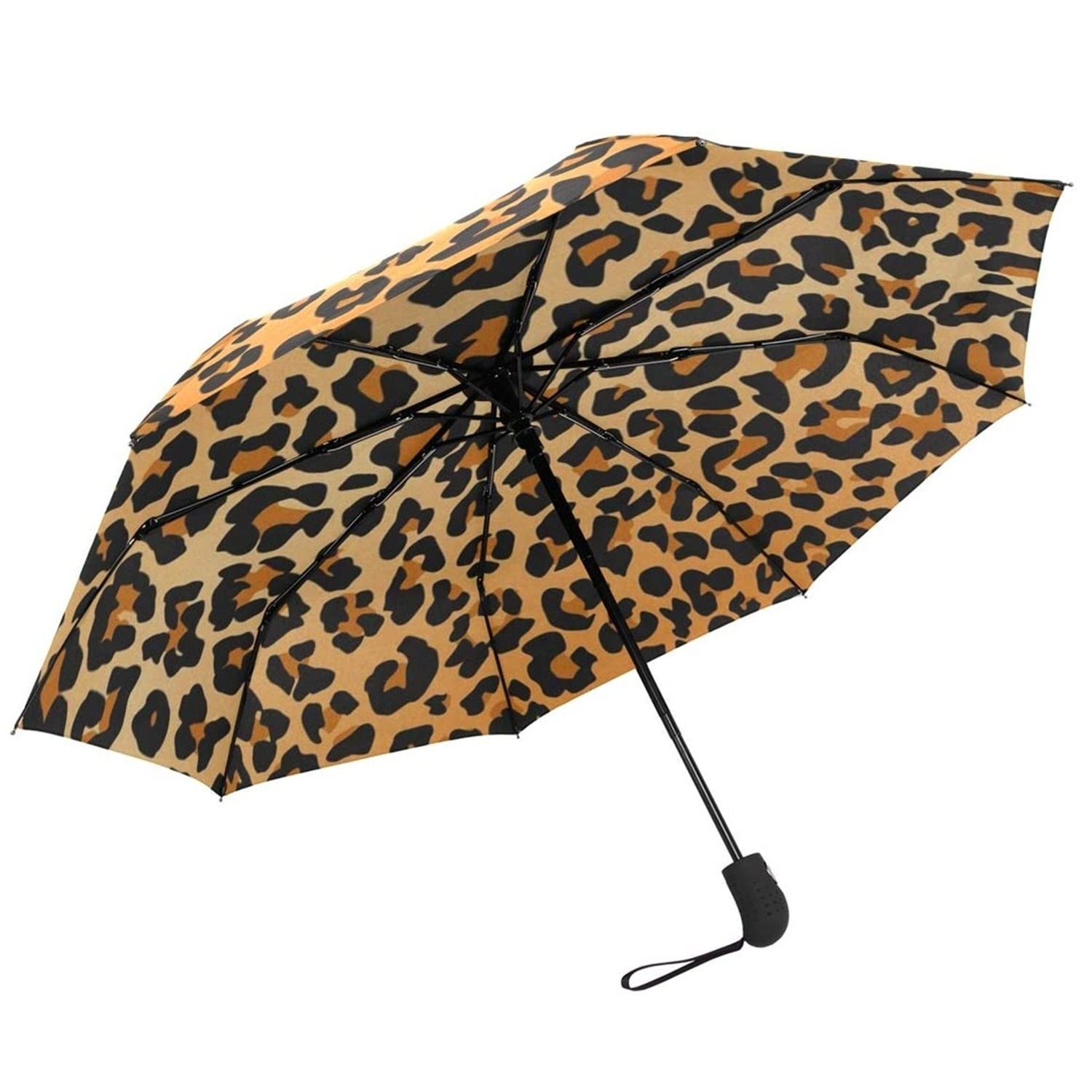 21 Inch 8 Ribs Customized Lady Fashion Leopard Logo Printing 3 Folding Auto Open And Close Umbrella For Outdoor