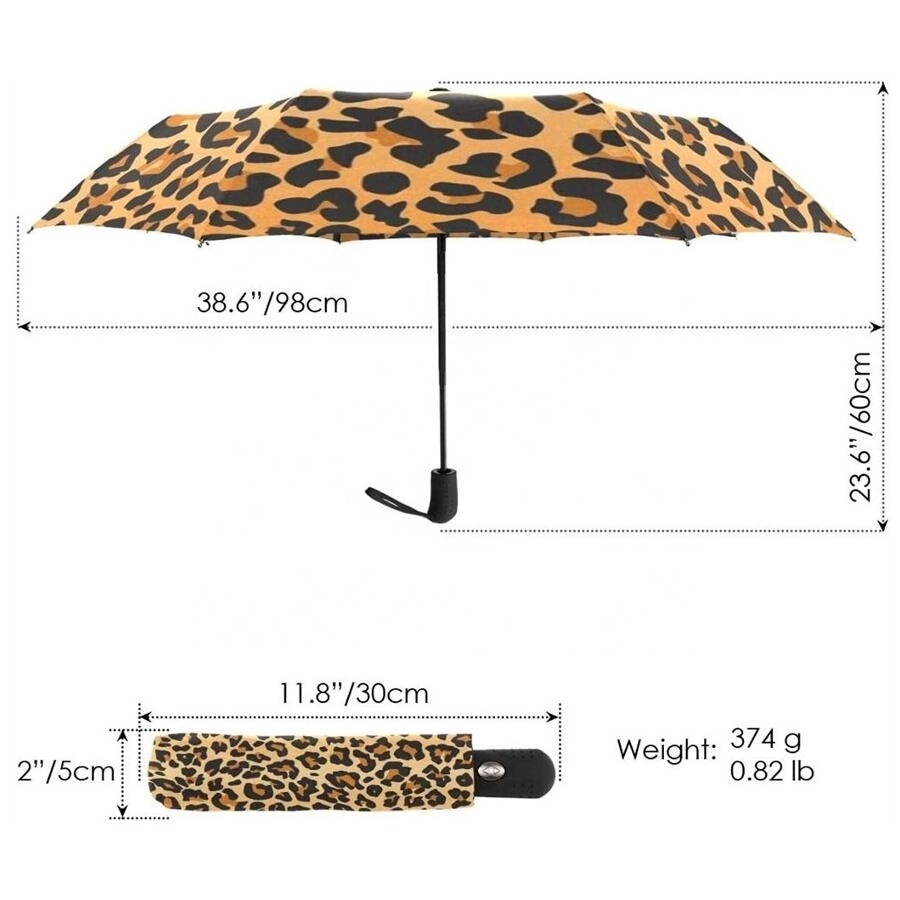 21 Inch 8 Ribs Customized Lady Fashion Leopard Logo Printing 3 Folding Auto Open And Close Umbrella For Outdoor