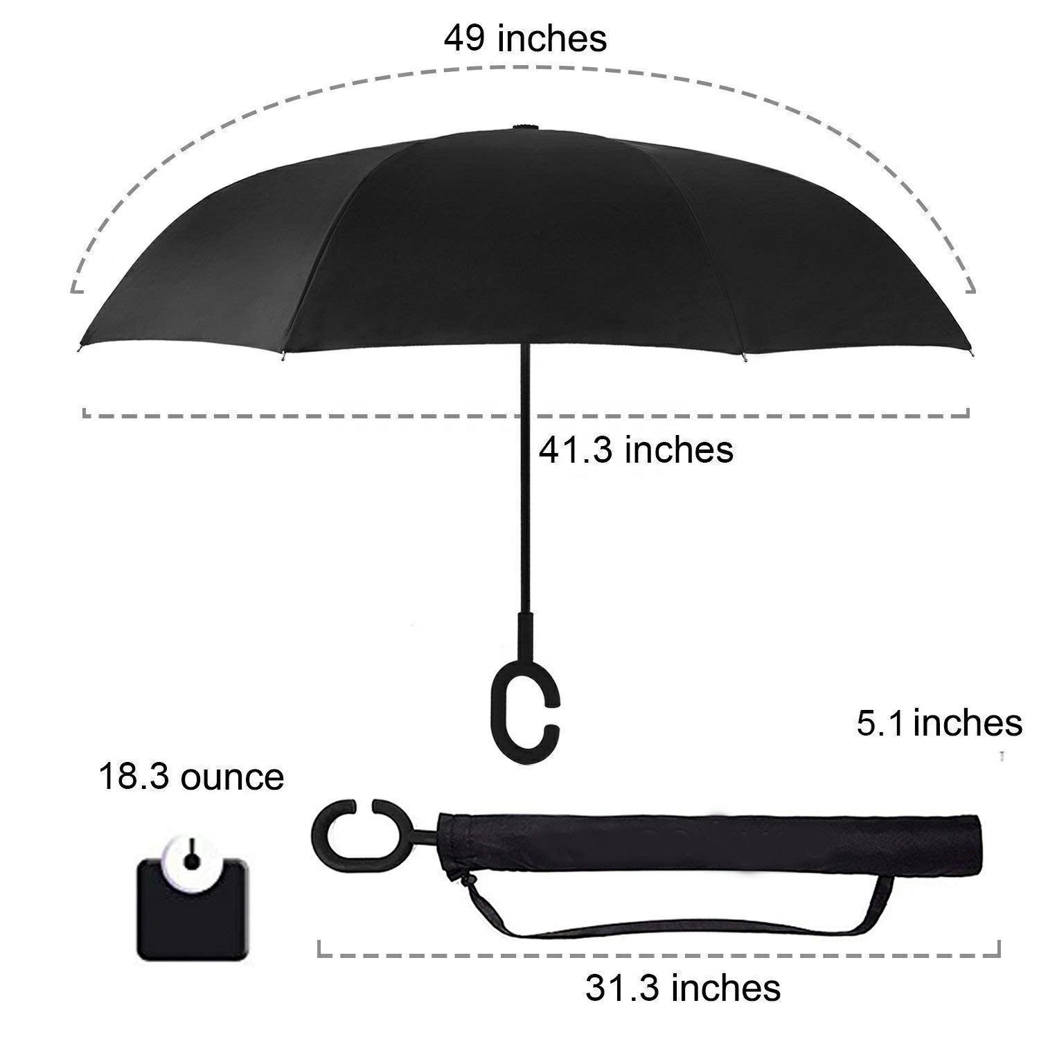 Wholesale Custom Promotion C Handle Windproof Reverse Inverted Double Layer Car Stick Umbrella With Upside Down