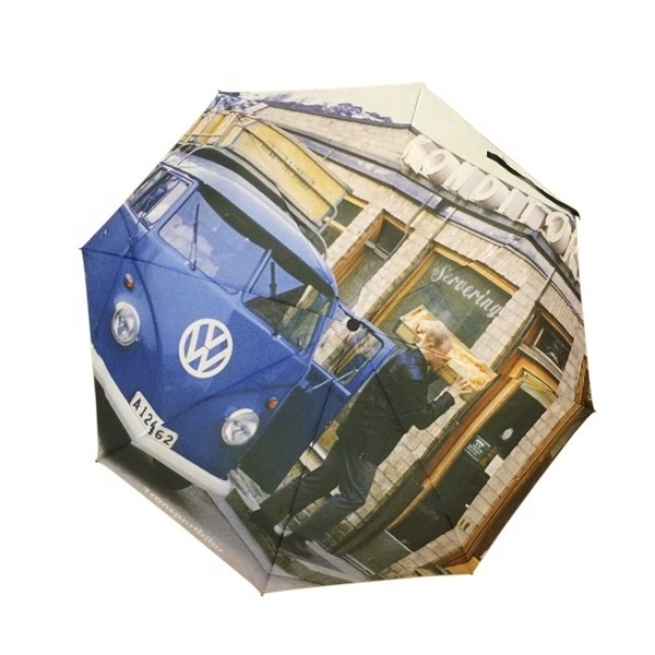 Digital Heat Transfer Volkswagen Car Customized Logo Printing Travel Auto Open And Close Fold Umbrella For Camping