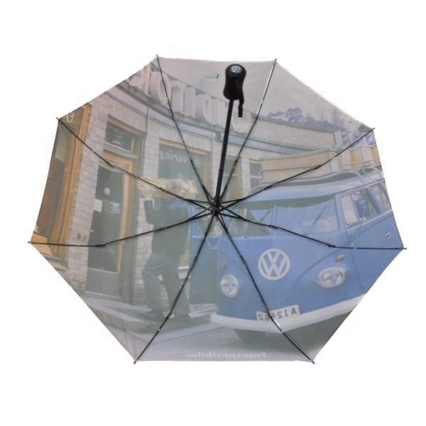 Digital Heat Transfer Volkswagen Car Customized Logo Printing Travel Auto Open And Close Fold Umbrella For Camping