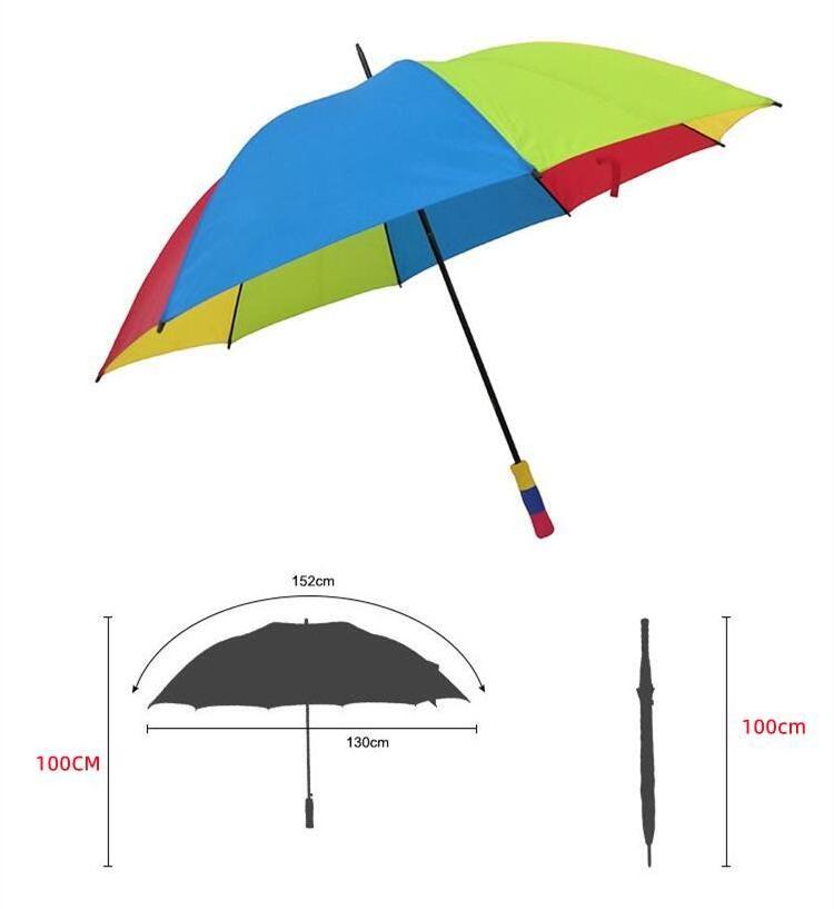 Customized Rainbow Manual Open Multi Color Rain Windproof  Unilever Straight Umbrella for Outdoor