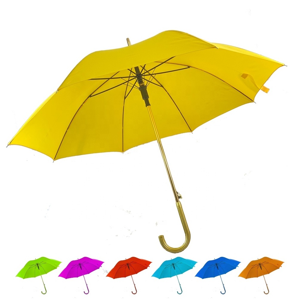 Yellow 23 Inch Hot Selling Windproof Aluminum Curve Handle Promotion Automatic Stick Umbrella For Camping