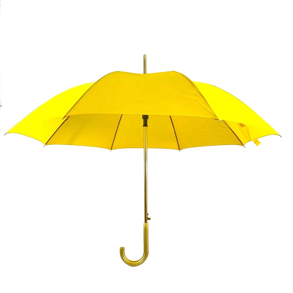 Yellow 23 Inch Hot Selling Windproof Aluminum Curve Handle Promotion Automatic Stick Umbrella For Camping