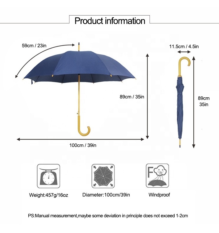 Quality Customized Auto Open Classic Carve Wooden Handle Stick Umbrella For Camping