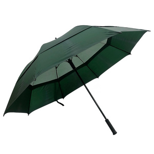 Quality Promotion Custom Logo Print Green Double Layer Windproof Rubber Handle Golf Umbrella with Inner Net