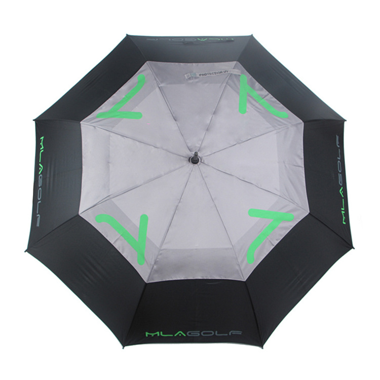 Anti UV Advertising Promotion Beach Windproof Double Vent Layers Black Auto Open Rain Sun Straight Golf Umbrellas for Outdoor