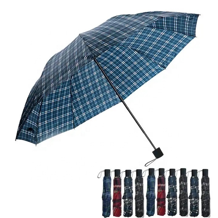 Cheap  Big 3 Folding Lattice Umbrella With Custom Logo Plain Fabric For sun and Rain Waterproof Paradise Umbrella