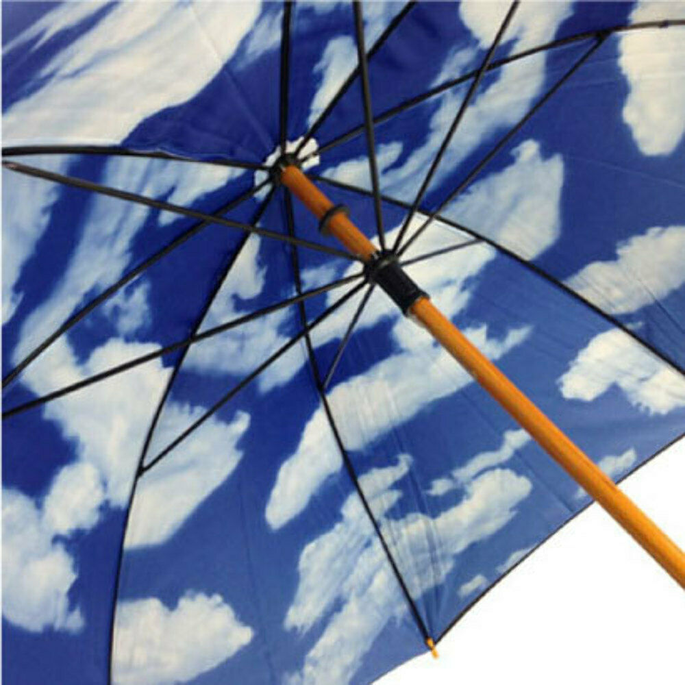 Giant Straight Golf Black Double Layer Inside Print Sky Blue and White Cloud Wood Umbrella For outdoor