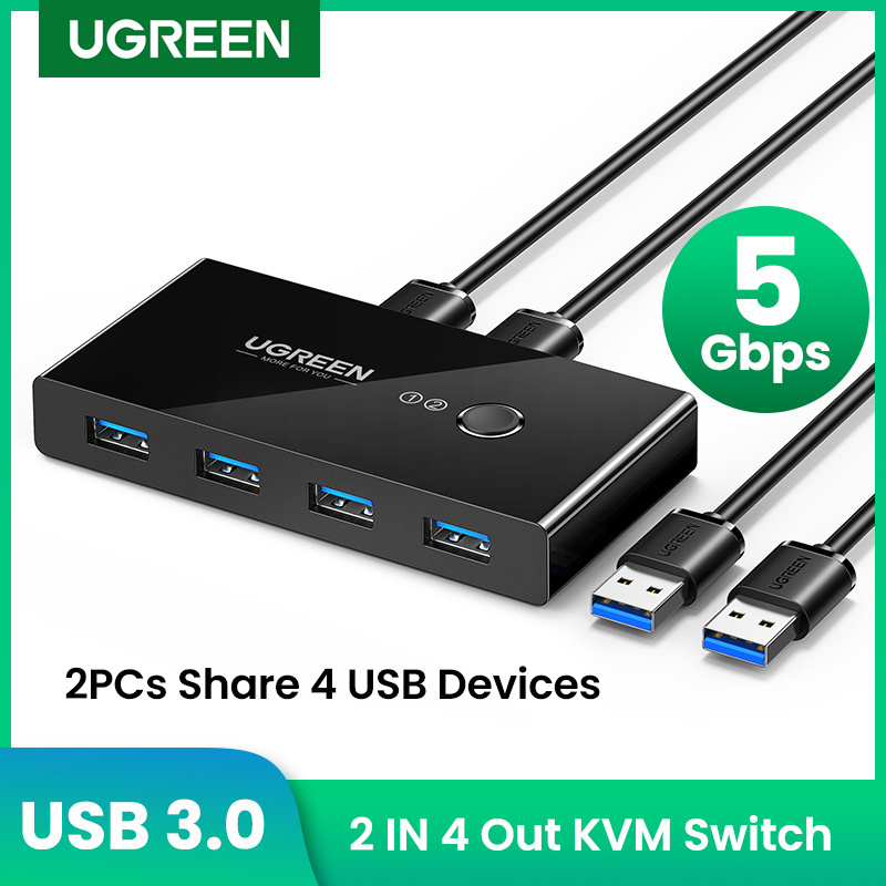 HOT Ugreen USB KVM Switch USB Switcher KVM Switch for Windows10 PC Keyboard Mouse Printer 2 PCs Sharing 4 Devices USB Switch