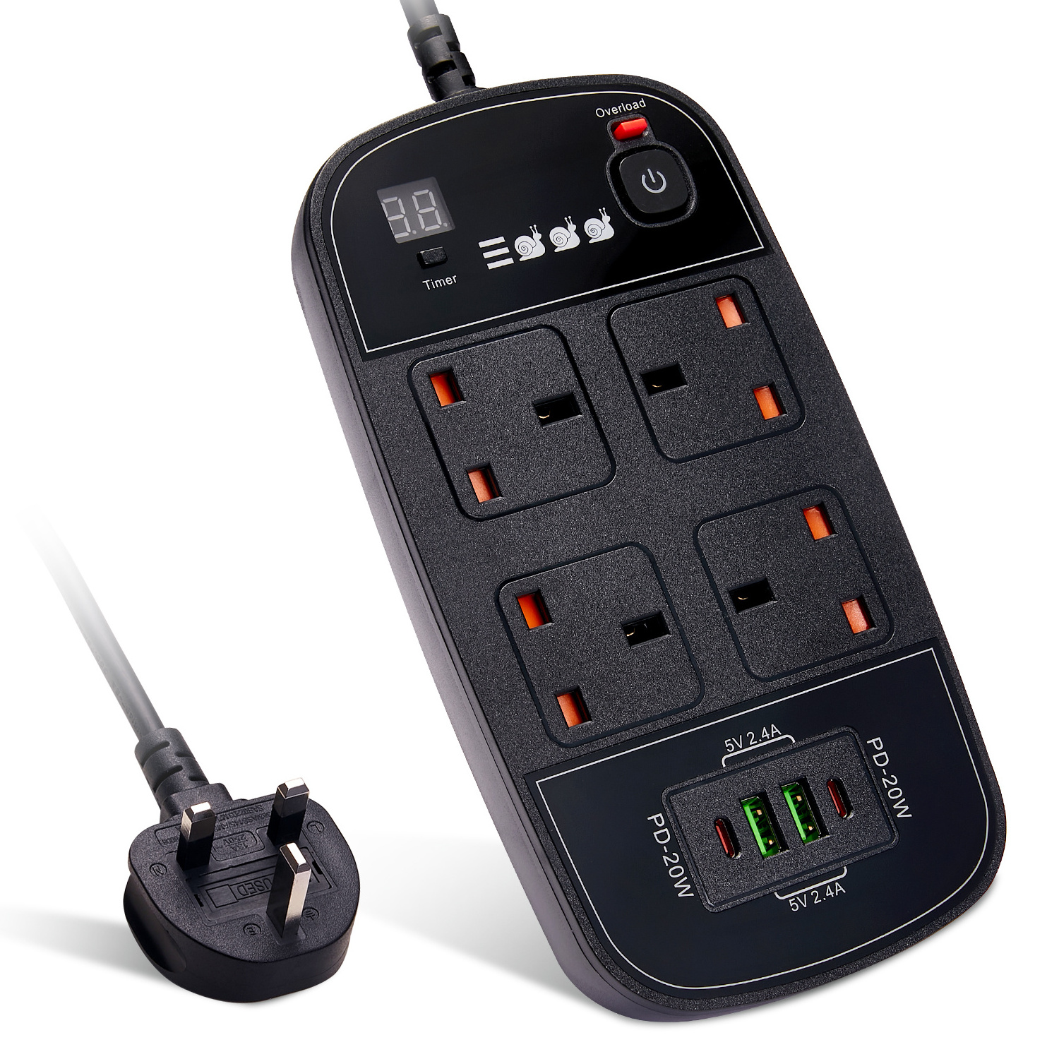 Timer Usb Pd Port Power Socket With 4 Quick Charge 4 Way Electric Power Strip Overload Switch Uk Extension Socket