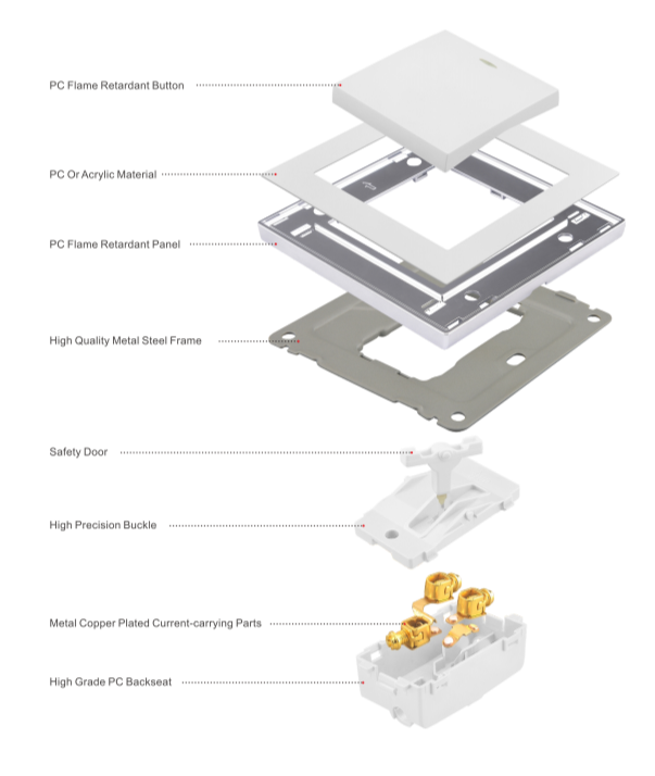 Uk Standard Home/hotel Modern Design Sliver/gold 45a Air Conditioner Switch With Neon