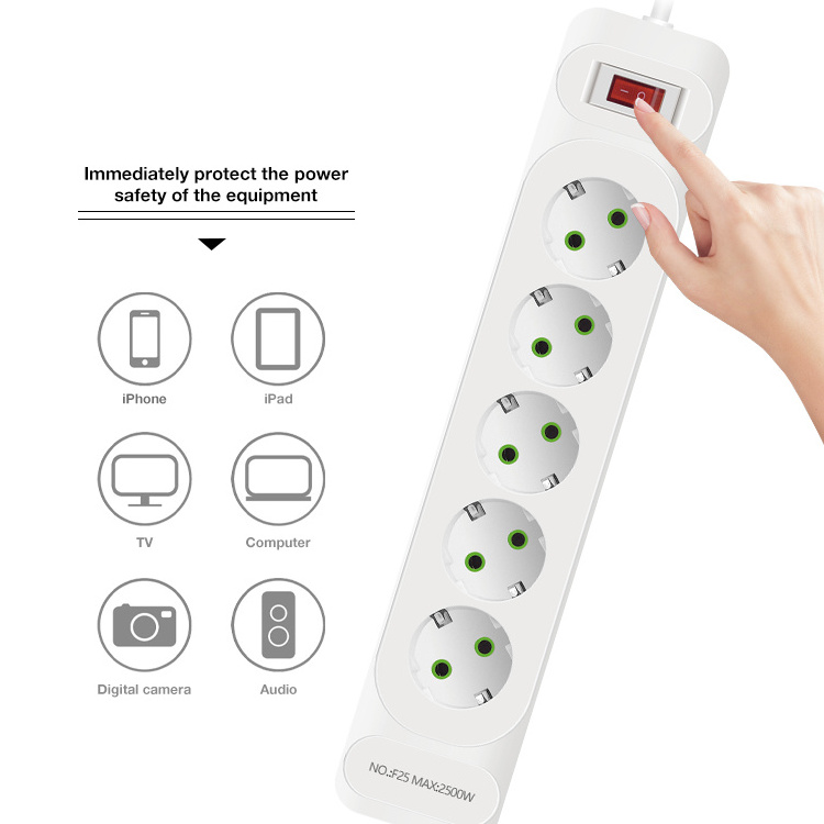 Eu Power Sockets Loosersal White European Eu Standard Power Outlet Plug Socket OEM Power Strip Extension Socket Piano Switch