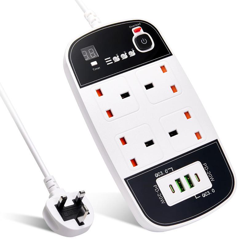 Timer Usb Pd Port Power Socket With 4 Quick Charge 4 Way Electric Power Strip Overload Switch Uk Extension Socket