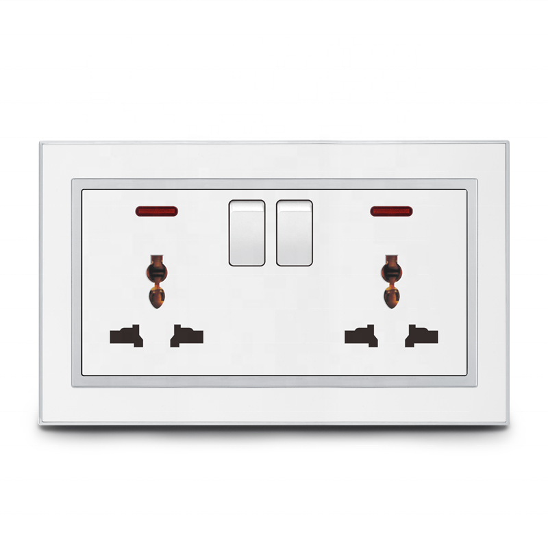 British/bs/uk 250v 15a Single Pole Double Twin 3 Pin Plug Socket/ 2x3 Hole Rectangular Power Wall Switch Socket With Neon Outlet