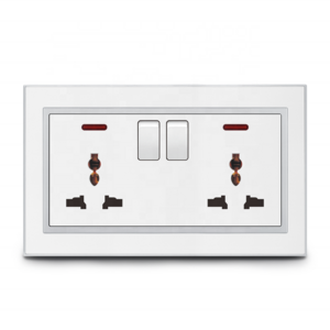 British/bs/uk 250v 15a Single Pole Double Twin 3 Pin Plug Socket/ 2x3 Hole Rectangular Power Wall Switch Socket With Neon Outlet