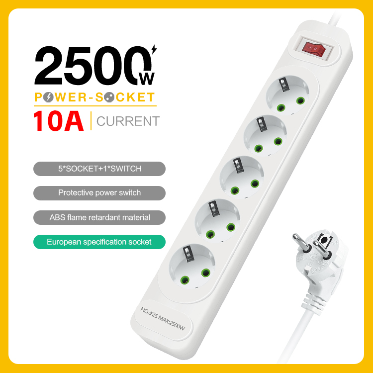 Eu Power Sockets Loosersal White European Eu Standard Power Outlet Plug Socket OEM Power Strip Extension Socket Piano Switch