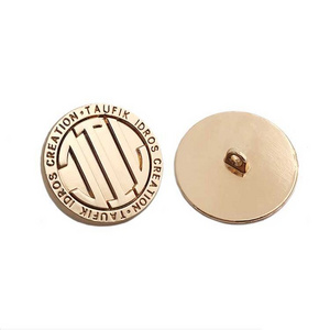 High quality engraved gold brand logo custom clothes metal dome shank button with logo for denim clothing