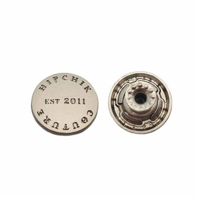 Brushed antique brass engraved brand logo custom made metal denim jeans buttons for clothing