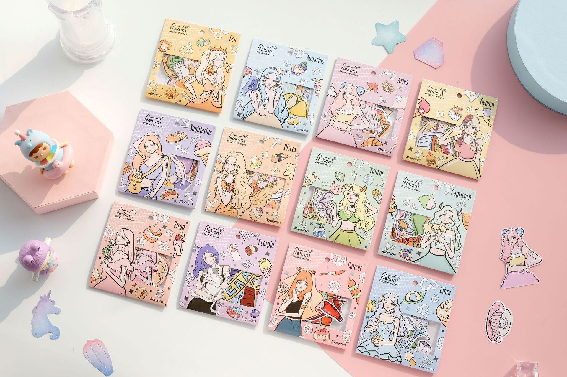 Twelve Constellation Creative Girl Stickers Kawaii Stationery Stickers Hard Hat Stickers 30 Sheets