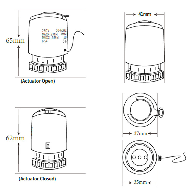 H30 Thermal Actuator Radiator Normally Closed or Open NO/NC For Floor water Heating 24V 230V