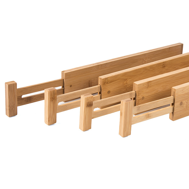 4 Pack Bamboo Wooden Kitchen Deep Drawer Dividers Expandable Adjustable Organizer In Household Storage Drawer