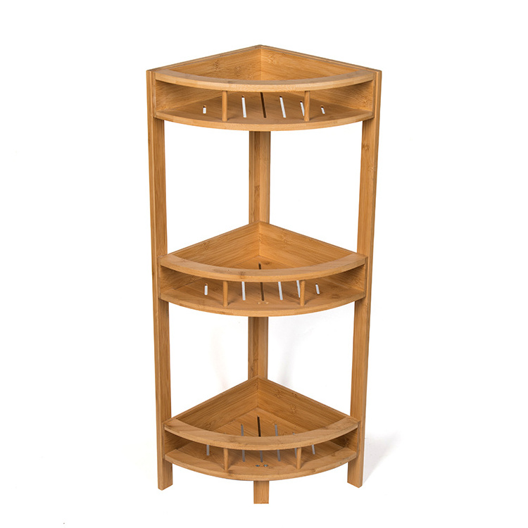 Multi-functional Bamboo Bathroom Shelf Storage Organizer Tower Free Standing Rack With 3-Tier