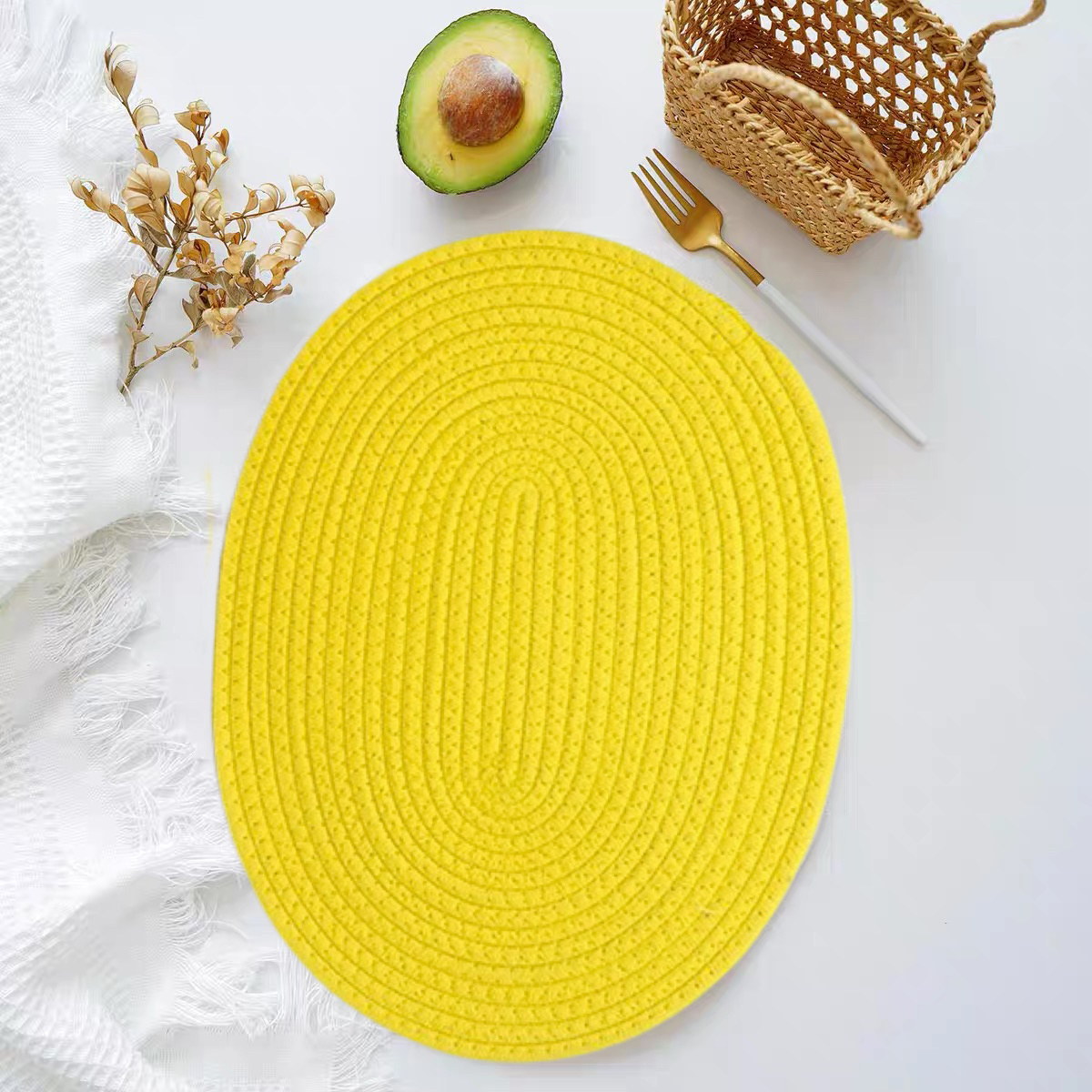 Wholesale Available Oval Insulation Table Mat Cotton Coffee Tea Cup use Linen Rope Woven