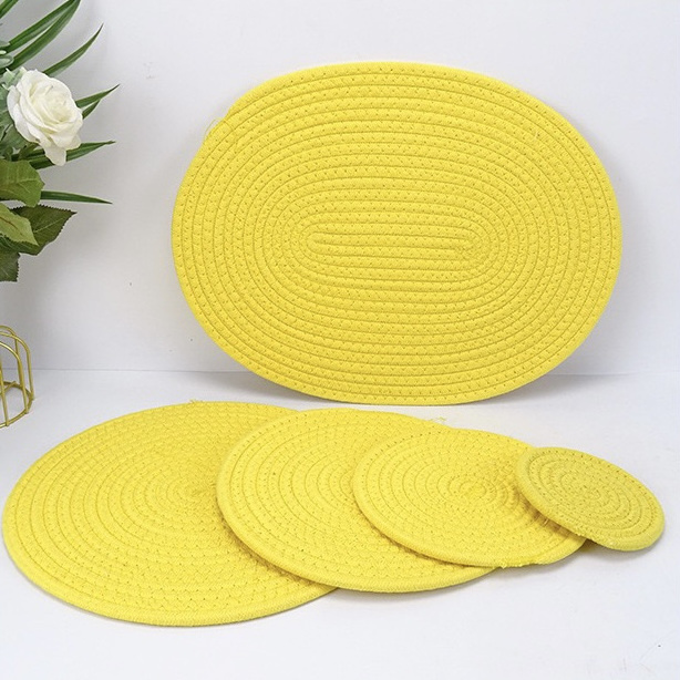 Wholesale Available Oval Insulation Table Mat Cotton Coffee Tea Cup use Linen Rope Woven