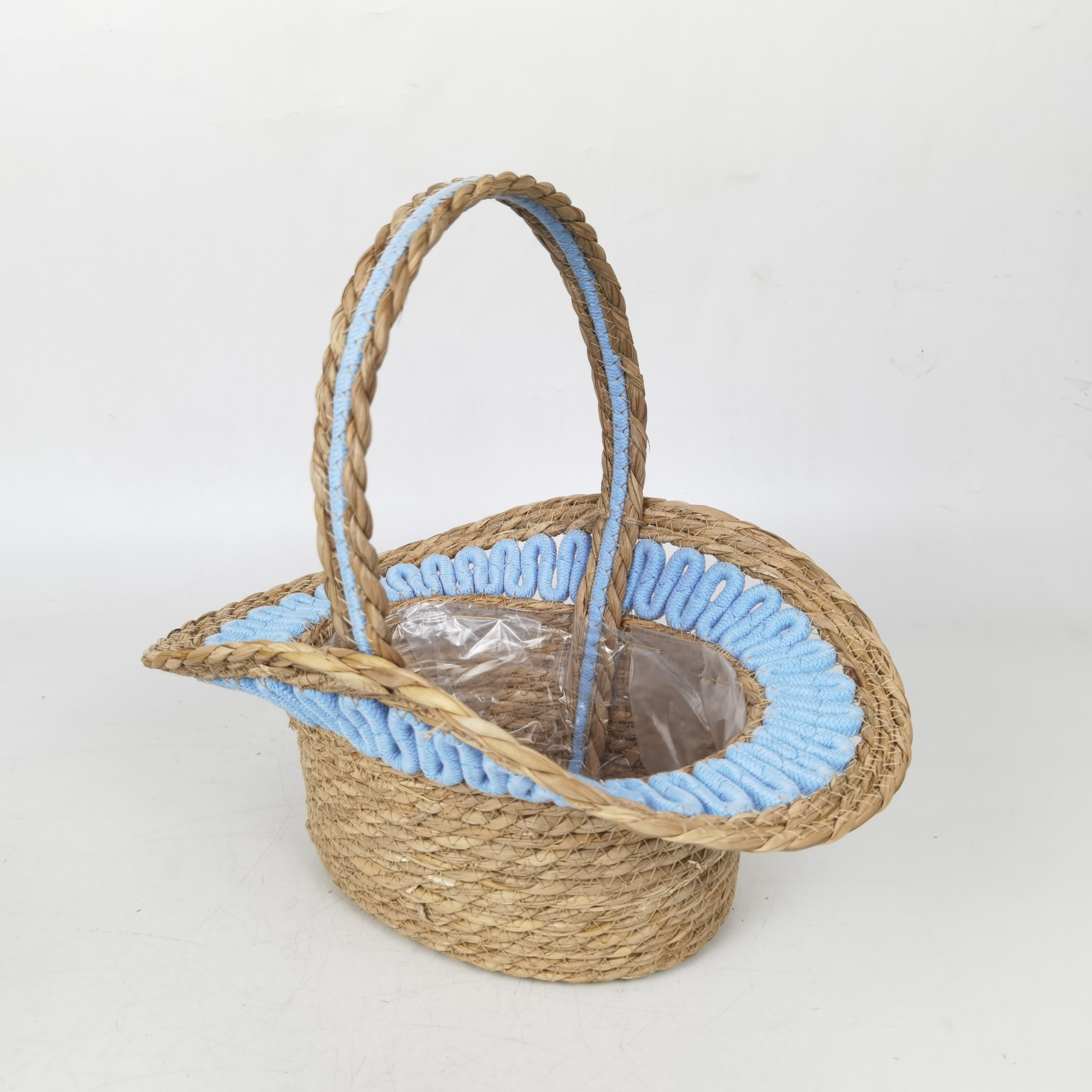 Natural Handmade Woven Laundry Storage Hamper Gift Decor Baskets Round Seagrass Flower Fruit Basket With Handle