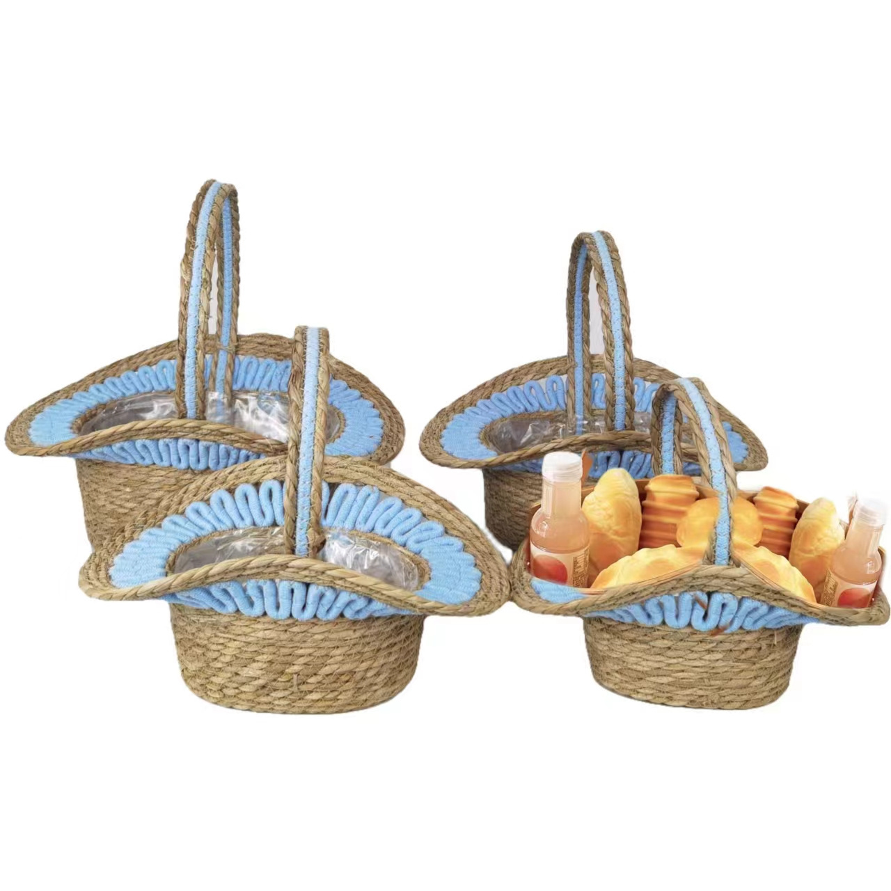 Natural Handmade Woven Laundry Storage Hamper Gift Decor Baskets Round Seagrass Flower Fruit Basket With Handle