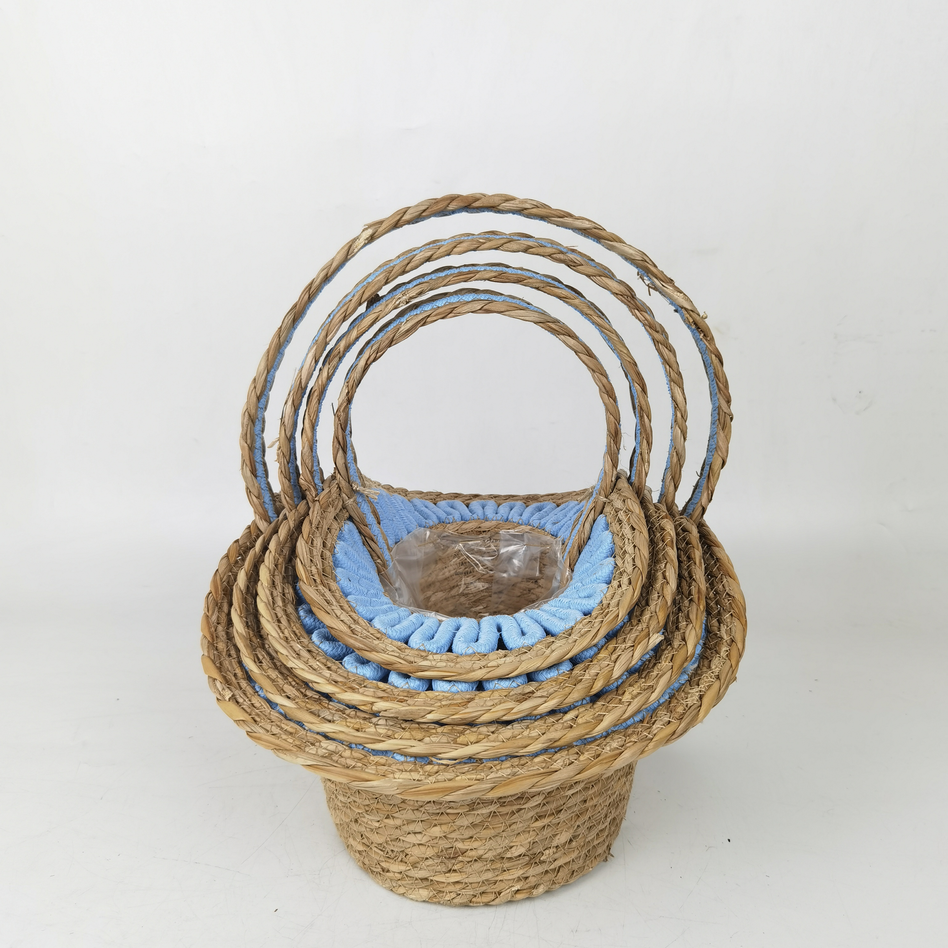 Natural Handmade Woven Laundry Storage Hamper Gift Decor Baskets Round Seagrass Flower Fruit Basket With Handle