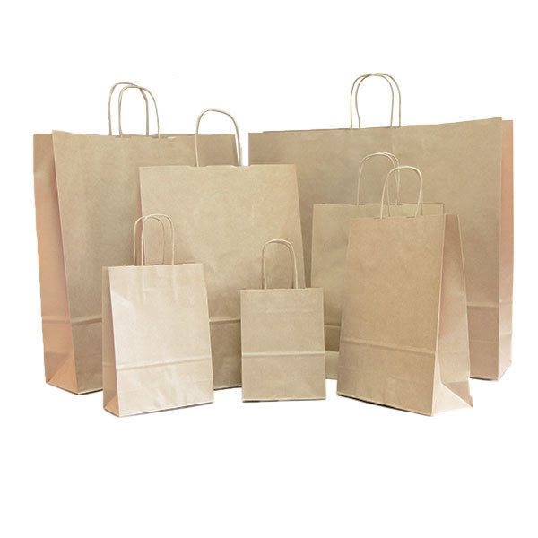 OEM logo printed ecological restaurant take out packaging with twist handles recycled commercial kraft togo paper bags for food