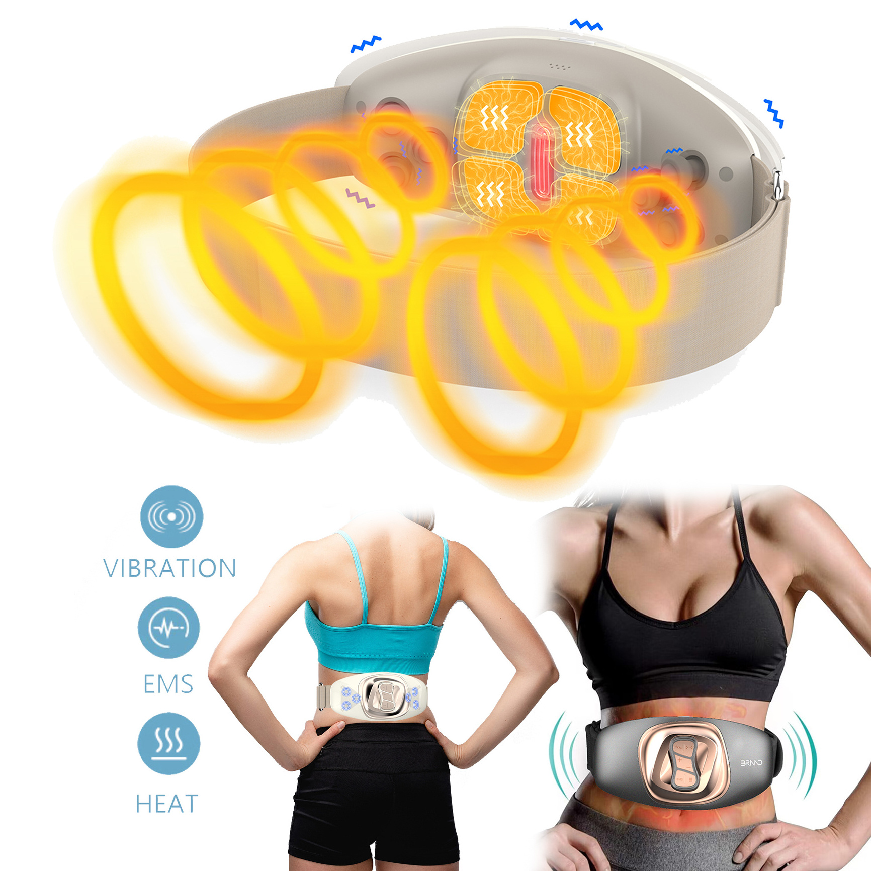 2024 New Microcurrent Fat  Burning Battery Operated Best Electronic Waist Massage Belt Abdominal Vibroaction Ems Slimming Belt