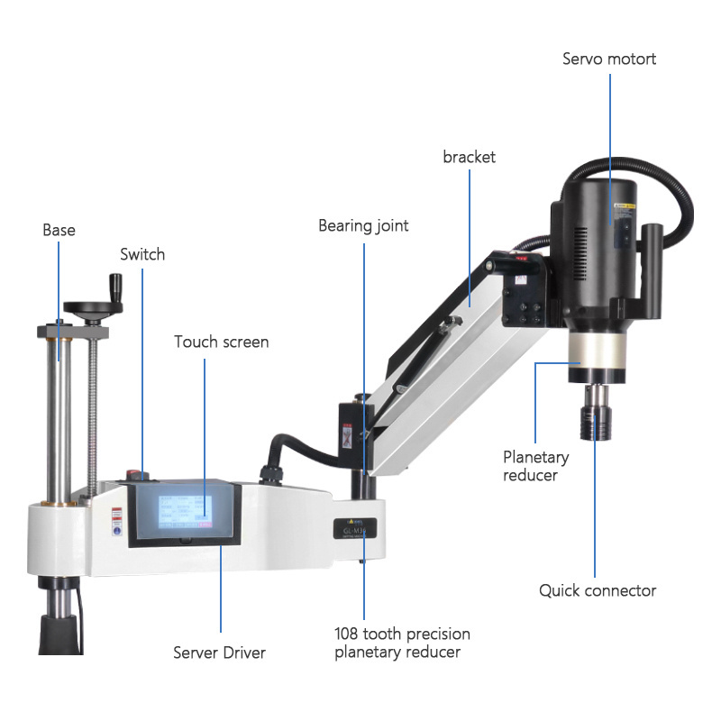 Good Quality M6-M36 Horizontality 2 Spindle Mechanical Socket Knobs Flexible Arm Auto Motorised Thread Tapping Machine