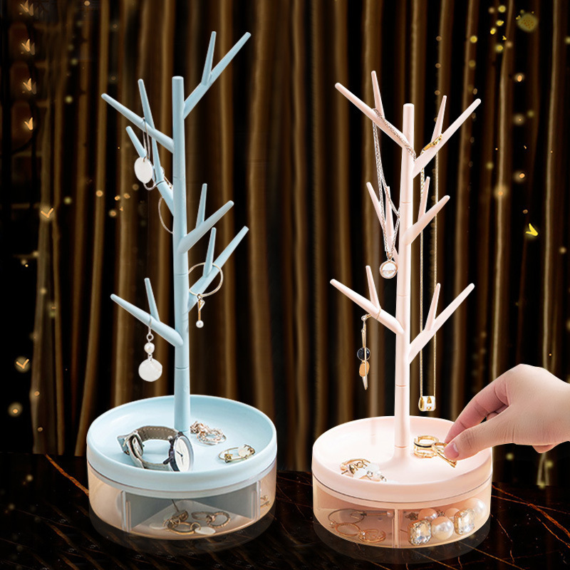 Acrylic Rotating Jewelry Organizer Jewelry Tree Stand Rotating Jewelry Holder For Earrings Necklaces Bracelets Watches Rings